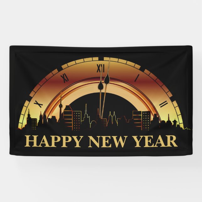 Modernes Black & Gold Silvester Party Banner (Horizontal)