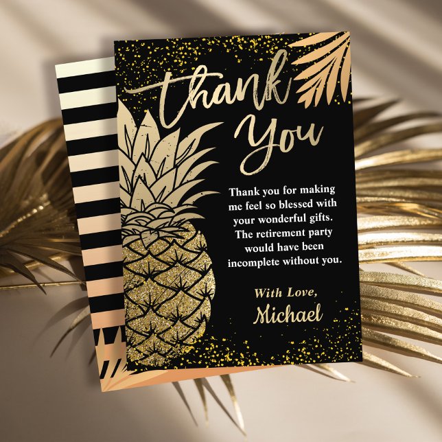 Modernes Black Gold tropisches Ananas Beach Party Dankeskarte (Von Creator hochgeladen)