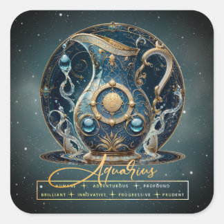 Modernes Black Gold Water Bearer Symbol Aquarius Quadratischer Aufkleber