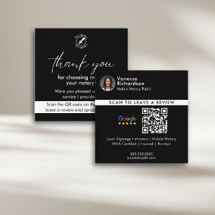 Modernes Black Google Review QR Notar Vielen Dank Quadratische Visitenkarte
