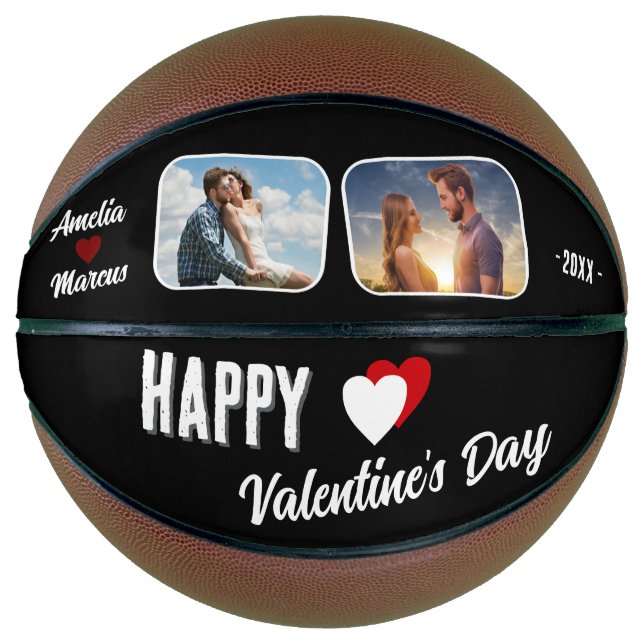 Modernes Black Happy Valentine's Day 2 Fotos Basketball (Vorderseite)