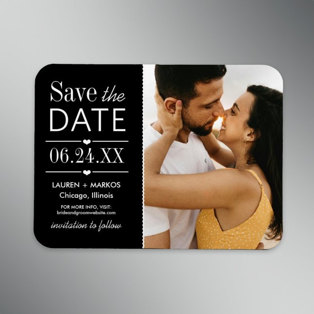 Modernes Black Hearts Wedding Foto Save the Date Magnet (Von Creator hochgeladen)