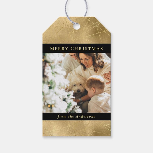 Modernes Black Imitats Gold Weihnachts-Foto Geschenkanhänger (Vorderseite)