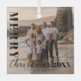 Modernes Black Merry Weihnachtsskript-Foto Ornament Aus Glas