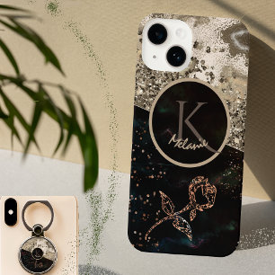Modernes Black Monogram Rose Handy Case iPhone 14 Hülle
