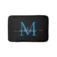 Modernes Black Ocean Blue Monogram Script Elegant