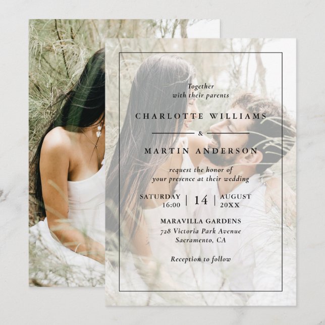 Modernes Black Overlay 2 Foto Hochzeit Einladung (Vorne/Hinten)