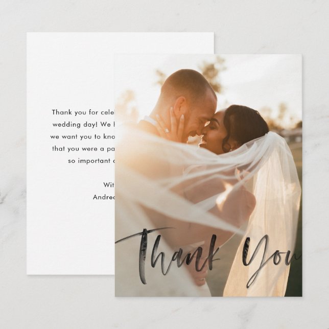 Modernes Black Overlay-Foto für Hochzeitsskripte Dankeskarte (Vorne/Hinten)