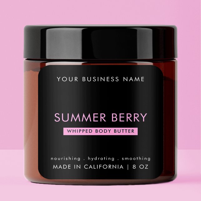 Modernes Black & Pink Elegantes Skincare Jar-Produ Quadratischer Aufkleber (Modern Black & Pink Elegant Skincare Jar Product Square Sticker)