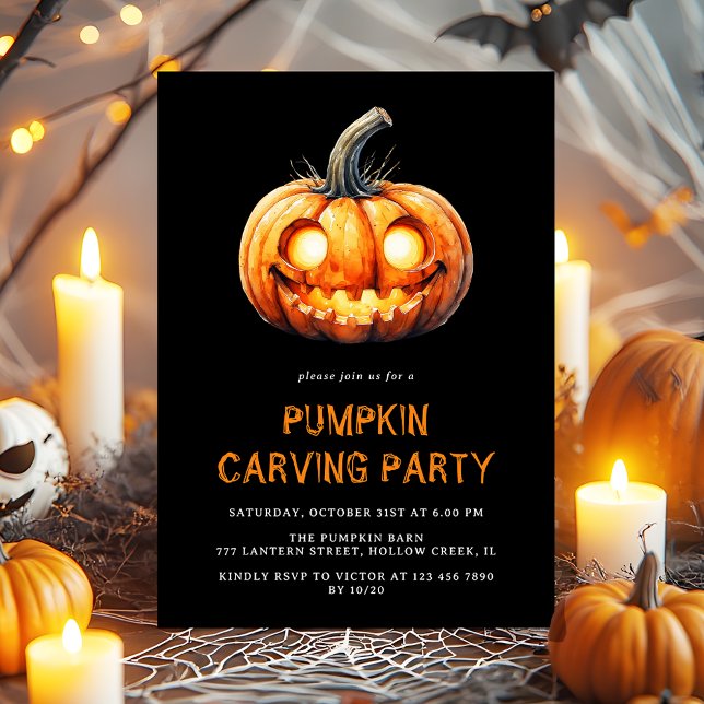Modernes Black Pumpkin Carving Party Halloween Einladung (Von Creator hochgeladen)