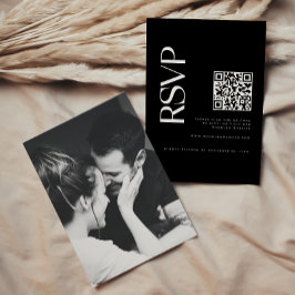 Modernes Black QR Code Wedding Foto RSVP Karte