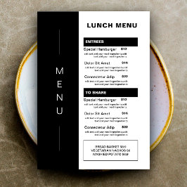Modernes Black Restaurant Mittagsmenü | Preisliste Menükarte