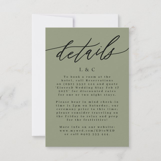 Modernes Black & Sage Green Einfache Hochzeitsfeie RSVP Karte (Vorderseite)