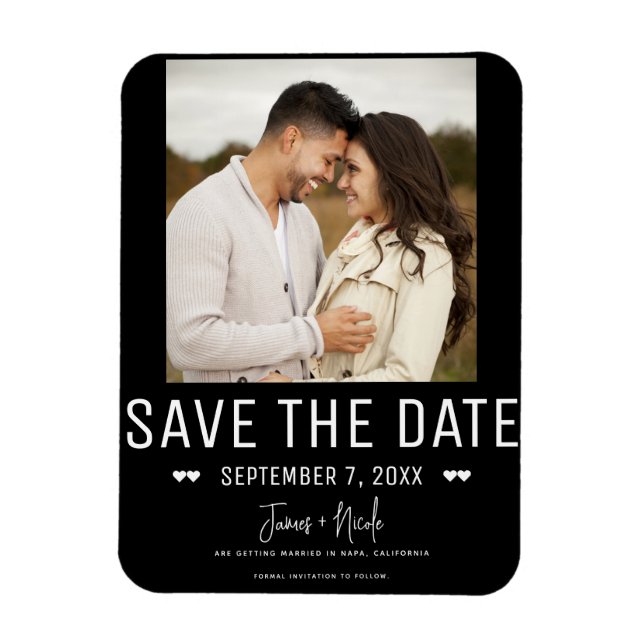 Modernes Black Save the Date Wedding Foto Magnet (Vertikal)