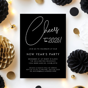 Modernes Black Script Cheers Silvester Party Einladung