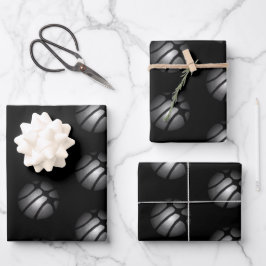Modernes Black Silver Basketball Ball Sportmuster Geschenkpapier Set