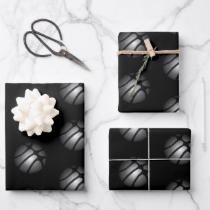 Modernes Black Silver Basketball Ball Sportmuster Geschenkpapier Set