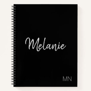 Modernes Black Silver elegantes Monogram Notebook Notizbuch