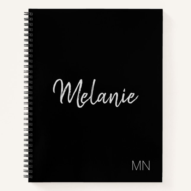 Modernes Black Silver elegantes Monogram Notebook Notizbuch (Vorderseite)