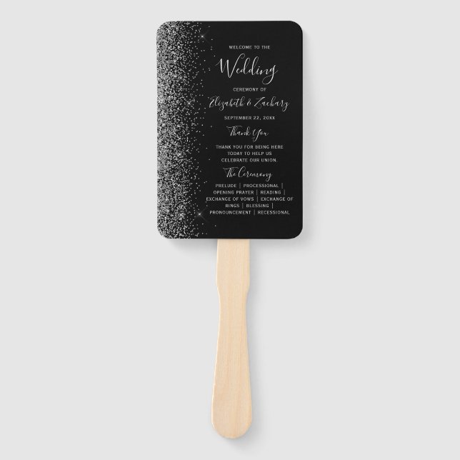 Modernes Black Silver Glitzer Edge Wedding Program Fächer (Vorderseite)