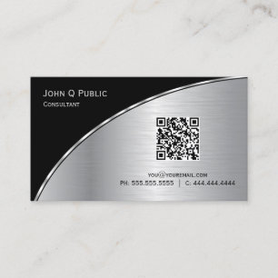 Modernes Black Silver QR Elegantes Beruflich Visitenkarte