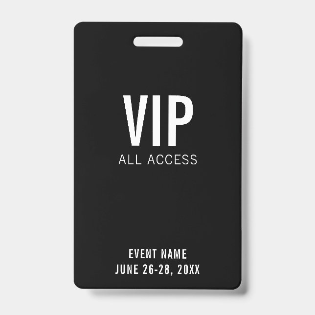 Modernes Black VIP All Access QR Code Ereignis Ausweis (Vorderseite)