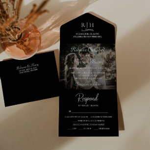 Modernes Black Wedding Foto Monogramm-UAWG All In One Einladung