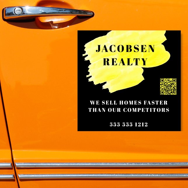 Modernes Black Yellow Business QR Code Marketing Aufkleber (Von Creator hochgeladen)