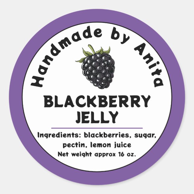 Modernes BlackBerry-Jam- oder Jelly-Canning-Jar-La Runder Aufkleber (Vorderseite)