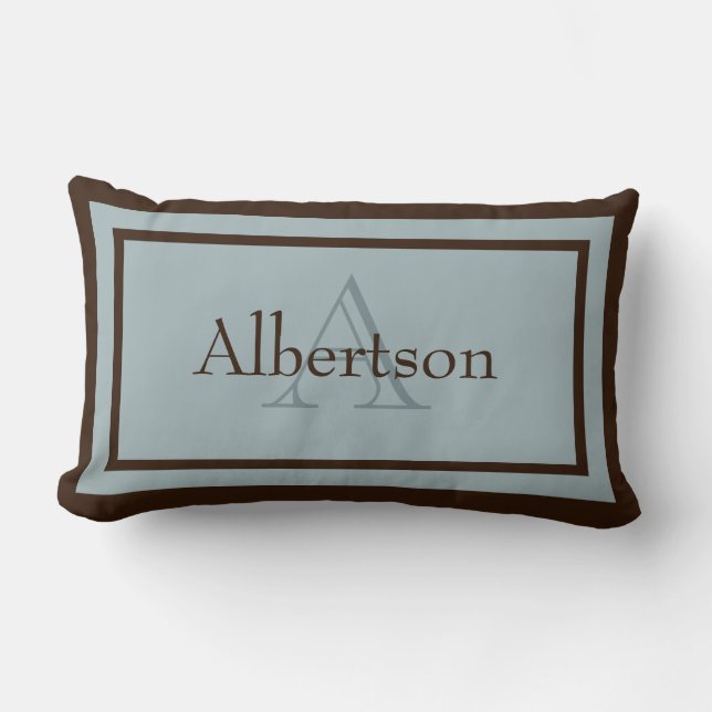 Modernes Blau/Braun Monogramm Name Keepake Pillow Lendenkissen (Vorderseite)
