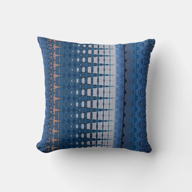 Modernes, blau-braunes Design Kissen (Vorderseite)