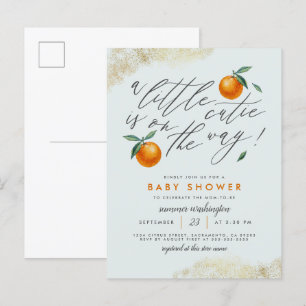 Modernes Blau eine kleine Süsse Orange Baby Dusche Einladungspostkarte