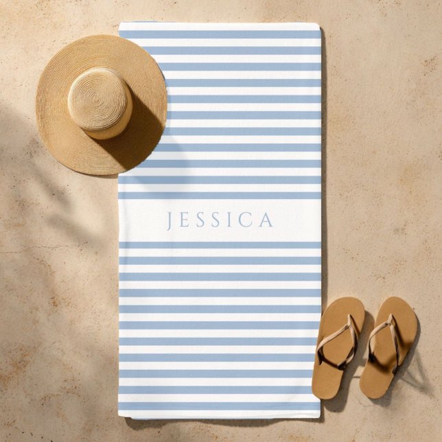 Modernes, blau gestreiftes Muster Strandtuch (Modern Blue Striped Pattern Beach Towel)