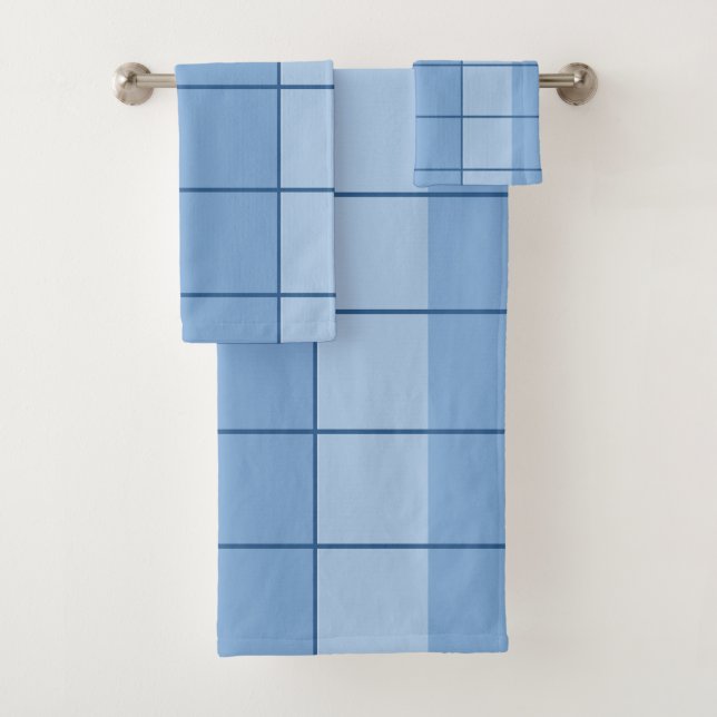Modernes Blau-Gittermuster Badhandtuch Set (Insitu)
