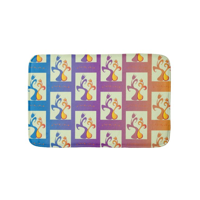 Modernes Blau, lila, orangefarbenes Tulip-Paar Badematte (Vorderseite)