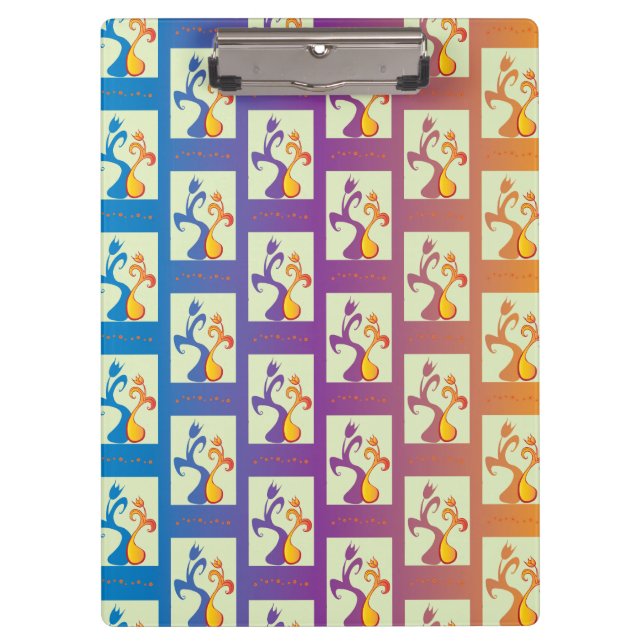 Modernes Blau, lila, orangefarbenes Tulip-Paar Klemmbrett (Vorderseite)