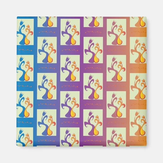 Modernes Blau, lila, orangefarbenes Tulip-Paar Magnet (Vorne)