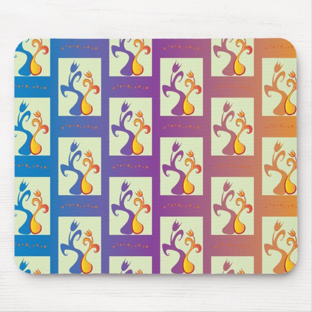 Modernes Blau, lila, orangefarbenes Tulip-Paar Mousepad (Vorne)