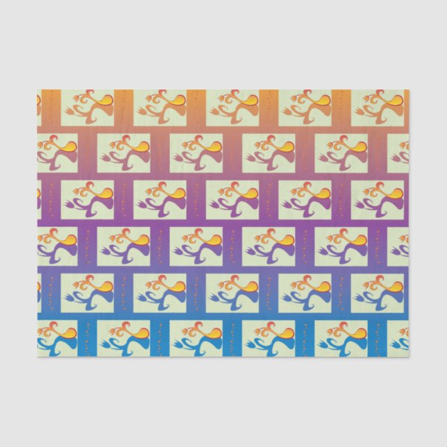 Modernes Blau, lila, orangefarbenes Tulip-Paar Seidenpapier (Vorderseite)