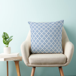 Modernes, blau-marokkanisches Quatrefolienmuster Kissen