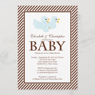 Modernes Blau u. Brown-Enten-Paar-Jungen-Babyparty Einladung