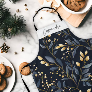 Modernes Blau und Gold Weihnachtsleaf Schürze