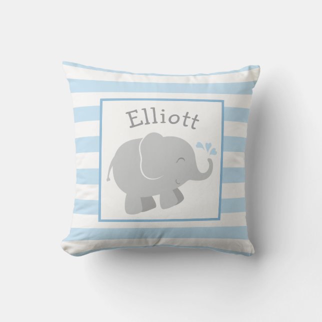 Modernes Blau und Graue Elefant Custom Monogram Kissen (Vorderseite)