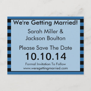 Modernes Blau und Schwarzer Streifen Save the Date Ankündigungspostkarte