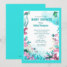 Modernes Blau unter der Sea Baby-Dusche Einladung
