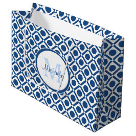 Modernes, blau-weiß geometrisches Monogramm mit Na Große Geschenktüte