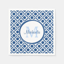 Modernes, blau-weiß geometrisches Monogramm mit Na