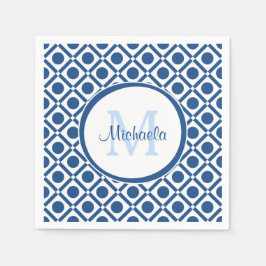 Modernes, blau-weiß geometrisches Monogramm mit Na Serviette