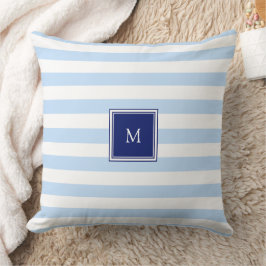 Modernes blau-weiß gestreiftes Monogramm-Muster Kissen