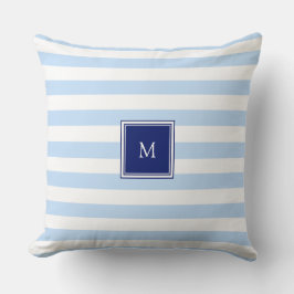 Modernes blau-weiß gestreiftes Monogramm-Muster Kissen